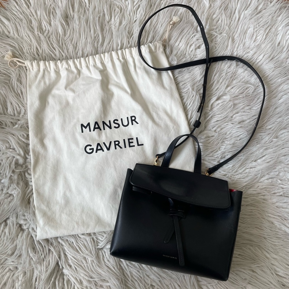 Mansur Gavriel Black Leather Convertible Crossbody Shoulder Top Handle Lady Bag